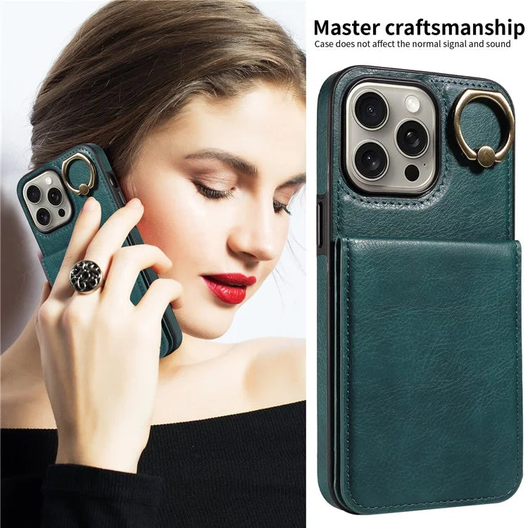 004 For iPhone 15 Pro Max Case Litchi Texture PU Leather+TPU Phone Cover with Card Slots
