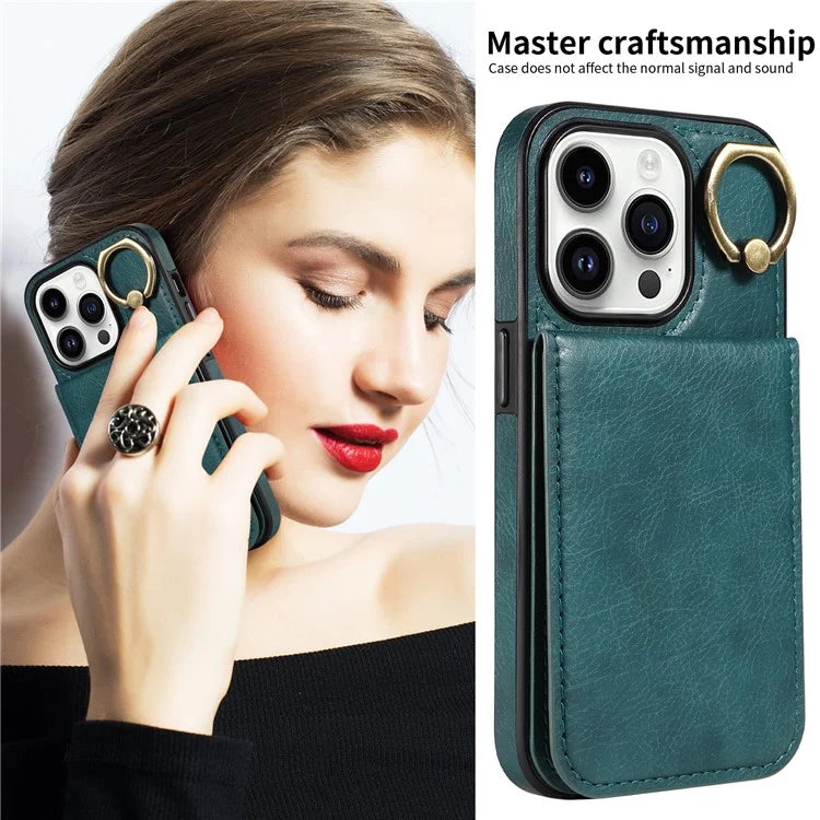 004 For iPhone 14 Pro Case Card Holder PU Leather+TPU Shockproof Phone Cover
