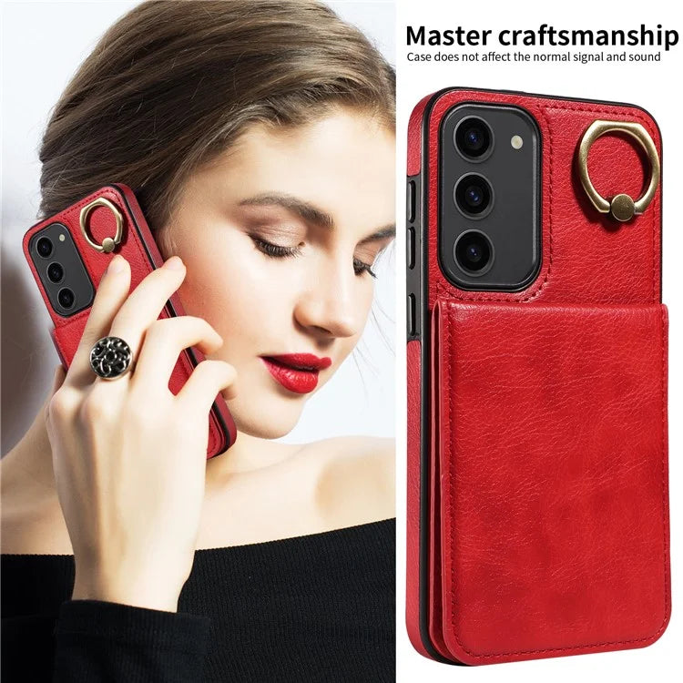 004 For Samsung Galaxy S23+ Case Card Holder PU Leather+TPU Bump Proof Phone Cover