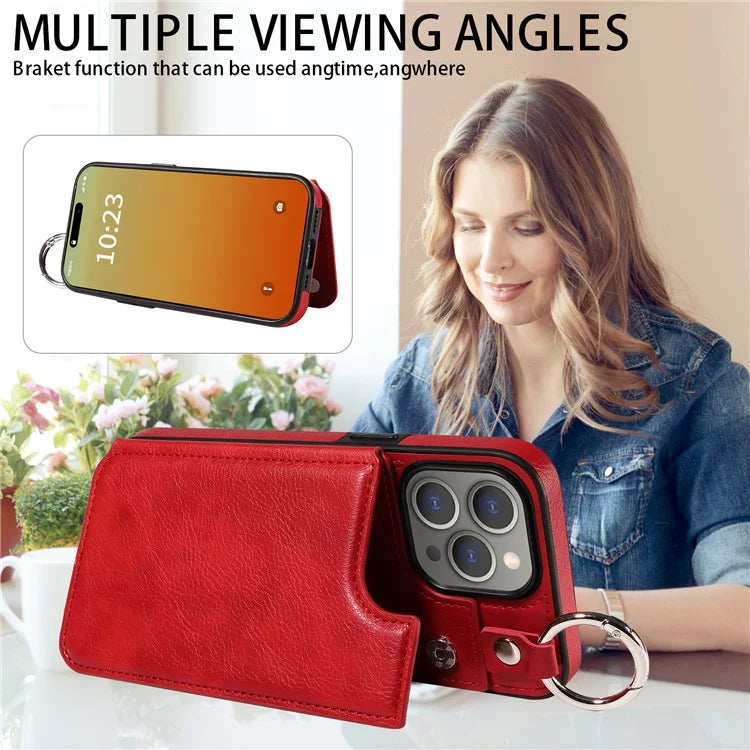 003 Protective Case for iPhone 15 Pro Max Case PU+TPU Phone Cover with Kickstand