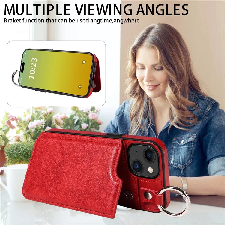 003 Anti-Drop Kickstand Case for iPhone 15 Case PU+TPU Phone Protector