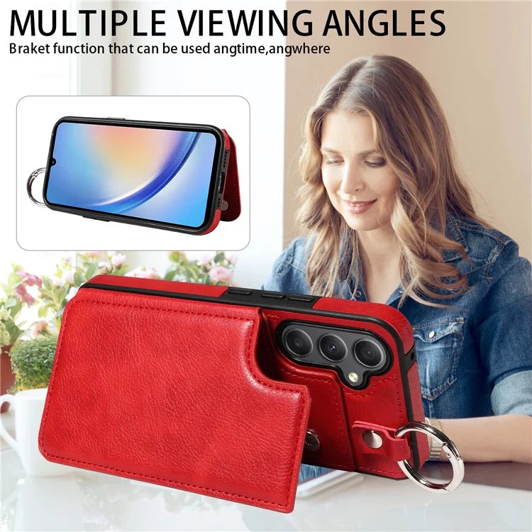 003 For Samsung Galaxy A34 5G Case Leather+TPU Card Holder Phone Guard Cover