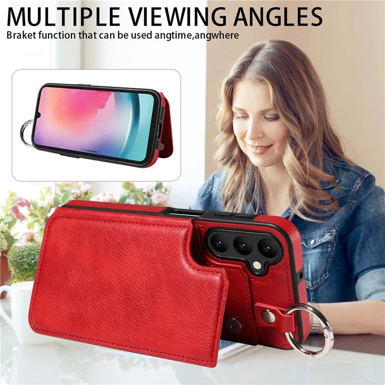 003 For Samsung Galaxy A24 4G (162.1 x 77.6 x 8.3mm) Case Leather+TPU Card Holder Phone Cover with Kickstand