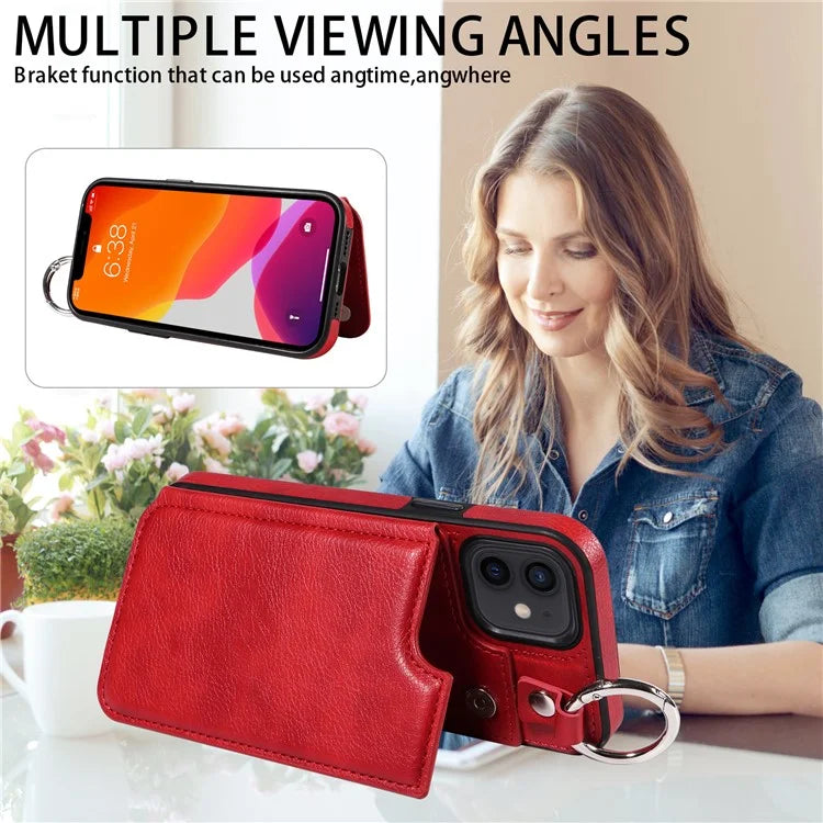 003 For iPhone 12 / 12 Pro Case Leather+TPU Card Holder Shockproof Phone Cover