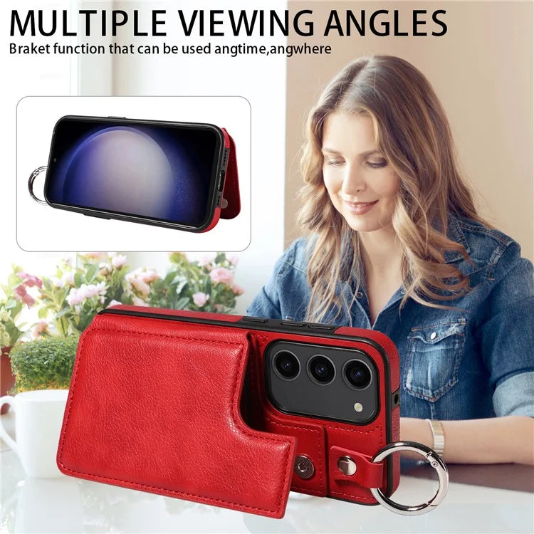 003 For Samsung Galaxy S23 Case Leather+TPU Card Holder Phone Protector Back Cover