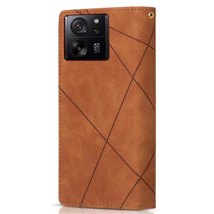 For Xiaomi 13T / 13T Pro / Redmi K60 Ultra Case Lines Imprinted Zipper Pocket Cover