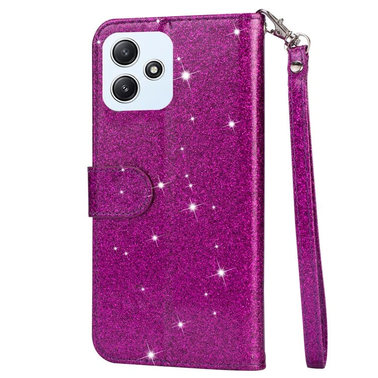 For Xiaomi Redmi 12 4G / 5G (Global) / Poco M6 Pro 5G Case Zipper Pocket Glittery Leather Cover