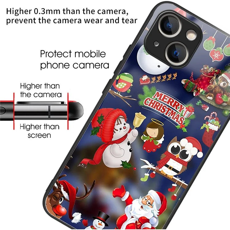 Phone Cover for iPhone 15 Case TPU+Tempered Glass Christmas Pattern Printing Shell
