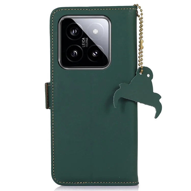For Xiaomi 14 Pro Case RFID Blocking Wallet Silky Genuine Cow Leather Cover