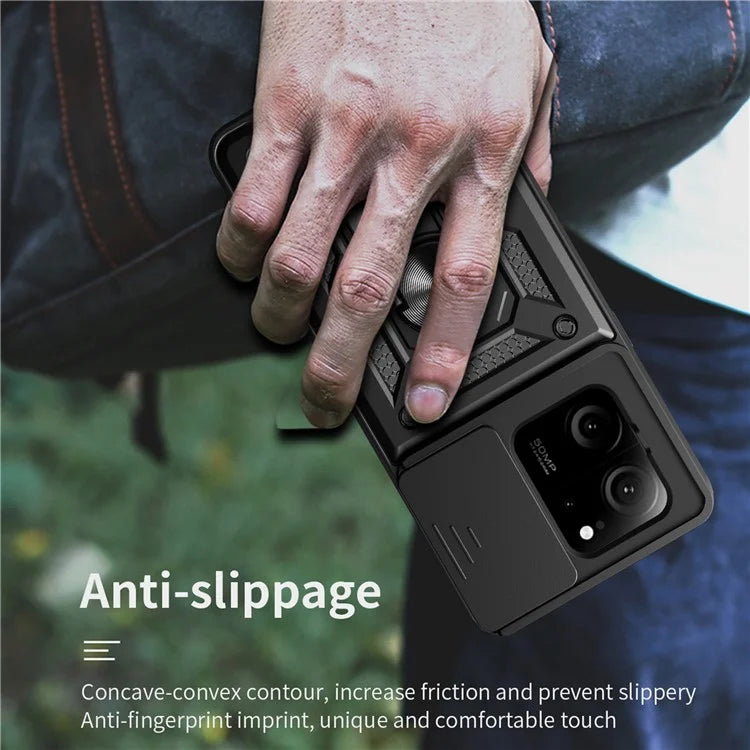 For Xiaomi Redmi K60 Ultra / 13T / 13T Pro Case PC+TPU Kickstand Phone Cover + Slide Lens Protection