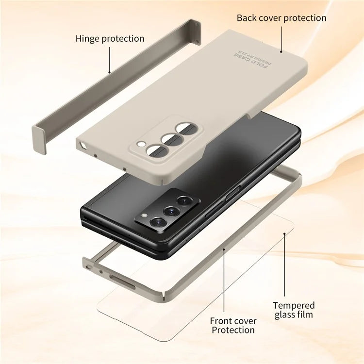 For Samsung Galaxy Z Fold2 5G Hard PC Case Anti-scratch Phone Cover with Tempered Glass FilmBlack