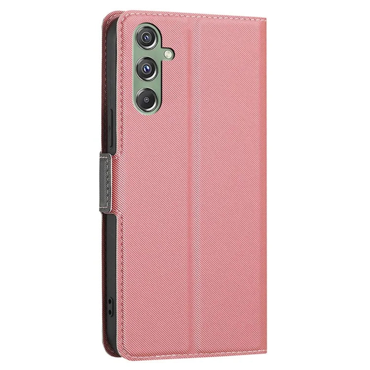 For Samsung Galaxy M34 5G / F34 5G Case Stand Anti-Scratch PU Leather Twill Texture Phone Cover Card Holder Shell