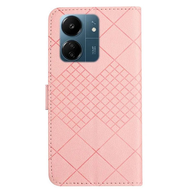 HT06 For Xiaomi Redmi 13C 4G / Poco C65 4G Case PU Leather Scratch-resistant Rhombus Pattern Stand Phone Protector