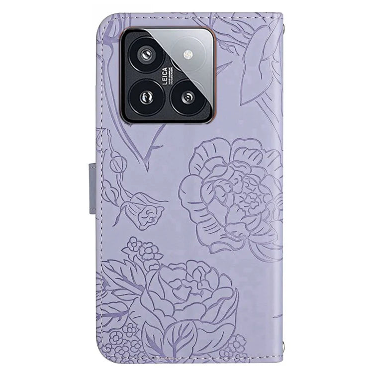 HT03 For Xiaomi 14 Pro Case PU Leather Stand Phone Cover with Hand Strap
