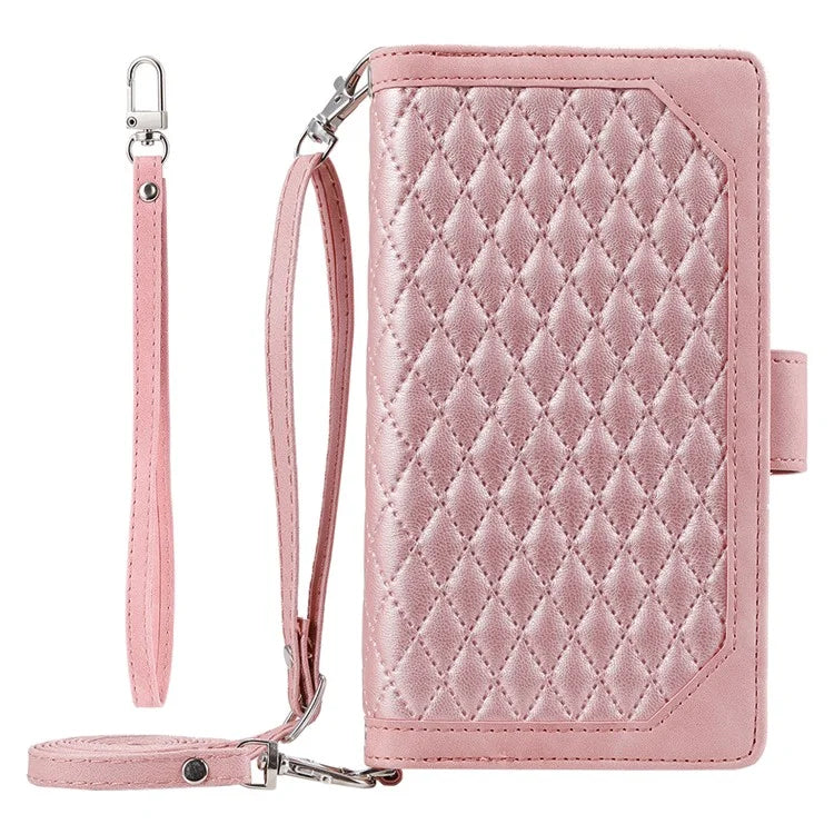 005 Style For Xiaomi 14 Pro Case PU Leather Zipper Wallet Cover with Hand Strap and Shoulder Strap