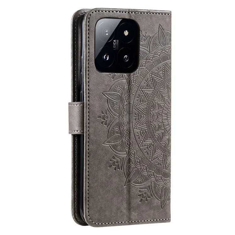 For Xiaomi 14 Case Mandala Flower Imprint Leather Wallet Phone Cover with Strap