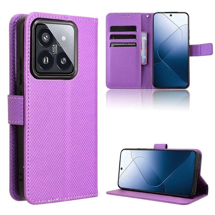 For Xiaomi 14 Case Diamond Texture Leather Cover with Wallet Stand