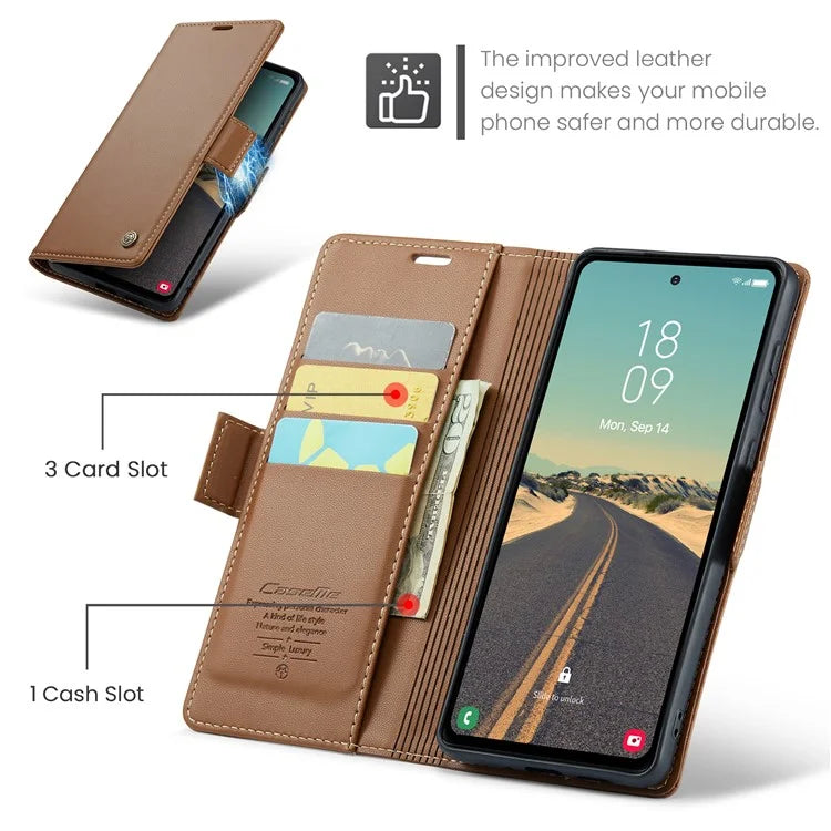 CASEME 023 Series For Samsung Galaxy S23 FE Case PU Leather RFID Blocking Phone Cover