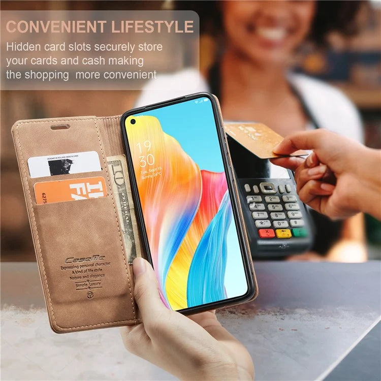 CASEME 013 Series For Oppo A78 4G Case PU Leather Stand Magnetic Closure Phone Cover