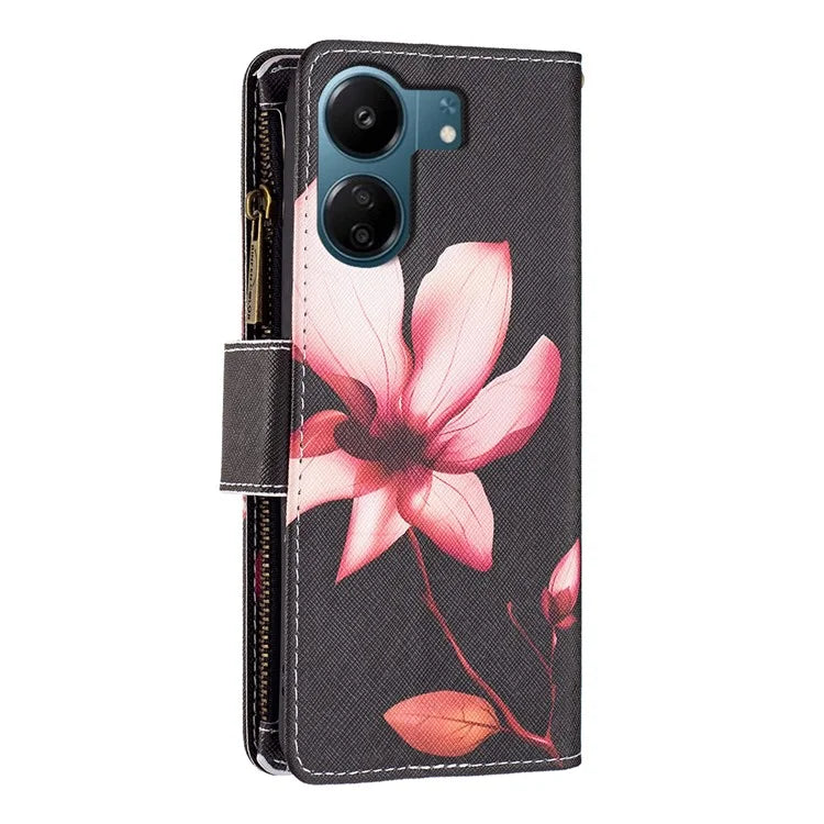 BF03 For Xiaomi Redmi 13C 4G / Poco C65 4G Case Zipper Wallet Leather Stand Cellphone Cover