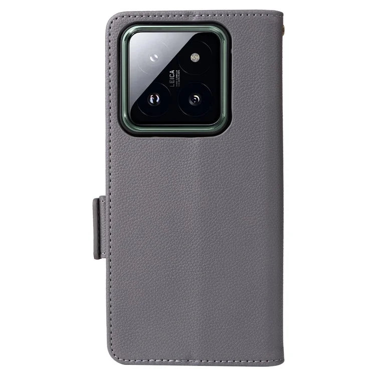 For Xiaomi 14 Pro Wallet Phone Case Magnetic Litchi Texture PU Leather Phone Cover with Strap
