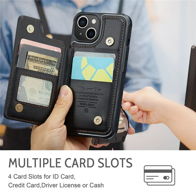 CASEME C22 Series for iPhone 15 Case RFID Blocking Card Slots Glossy Phone Cover