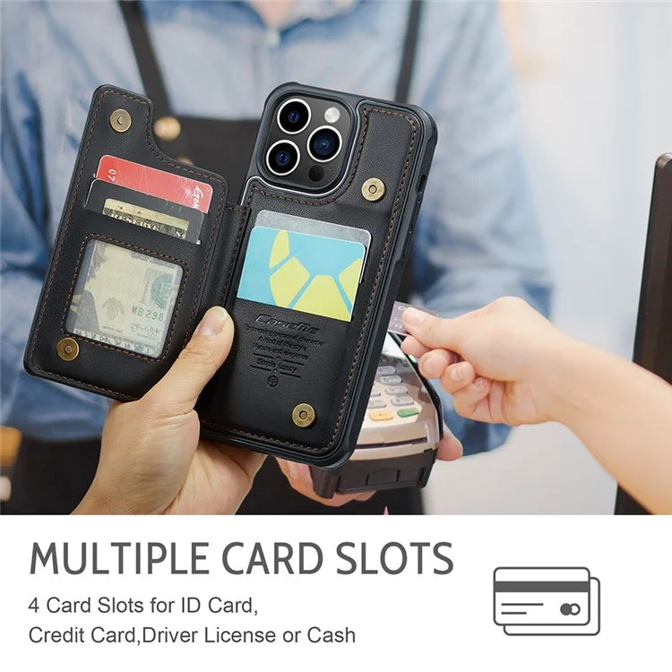 CASEME C22 Series for iPhone 14 Pro Case Card Holder Leather Coated TPU Phone Cover