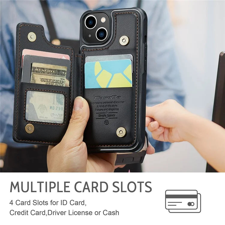 CASEME C22 Series for iPhone 14 Case RFID Blocking Kickstand Cover with 4 Card Slots