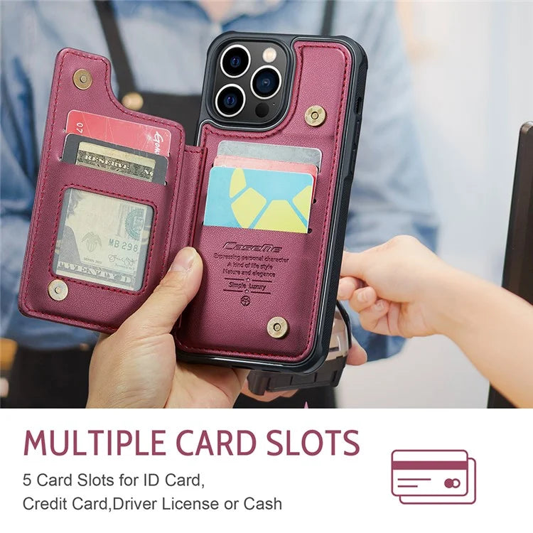 CASEME C22 Series for iPhone 13 Pro Max 6.7 inch Case PU+TPU Kickstand RFID Blocking Phone Cover