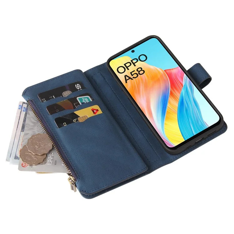 KT Multi-Functional Series-2 For Oppo A58 4G Case Skin-touch Leather Wallet Phone Protector