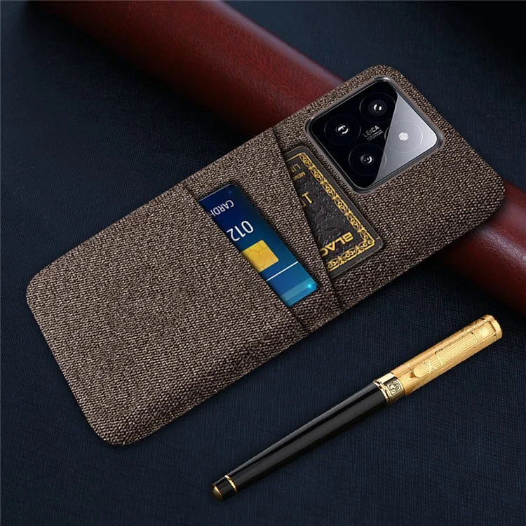 For Xiaomi 14 Hard PC + Cloth Mobile Phone Case Shockproof Cover with Dual Card Holder