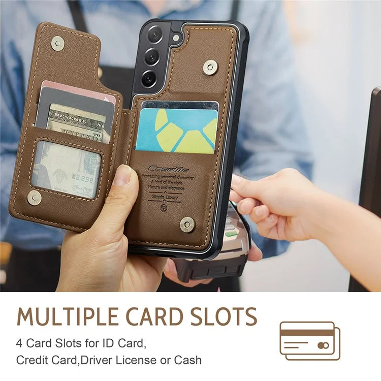 CASEME C22 Series for Samsung Galaxy S21 FE 5G Case RFID Blocking 4 Card Slots Phone Protective Cover