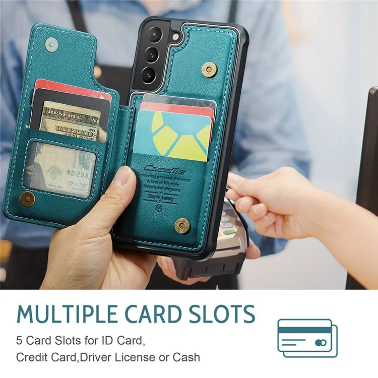 CASEME C22 Series For Samsung Galaxy S21+ 5G Case 5 Card Slots RFID Blocking Kickstand Phone Cover