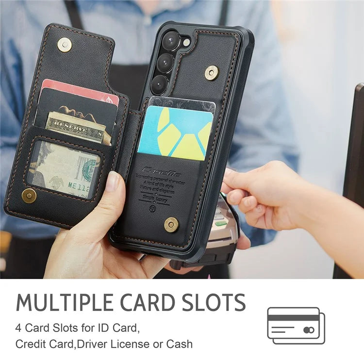 CASEME C22 Series for Samsung Galaxy S23 Case Litchi Texture Card Holder Phone Kickstand Cover