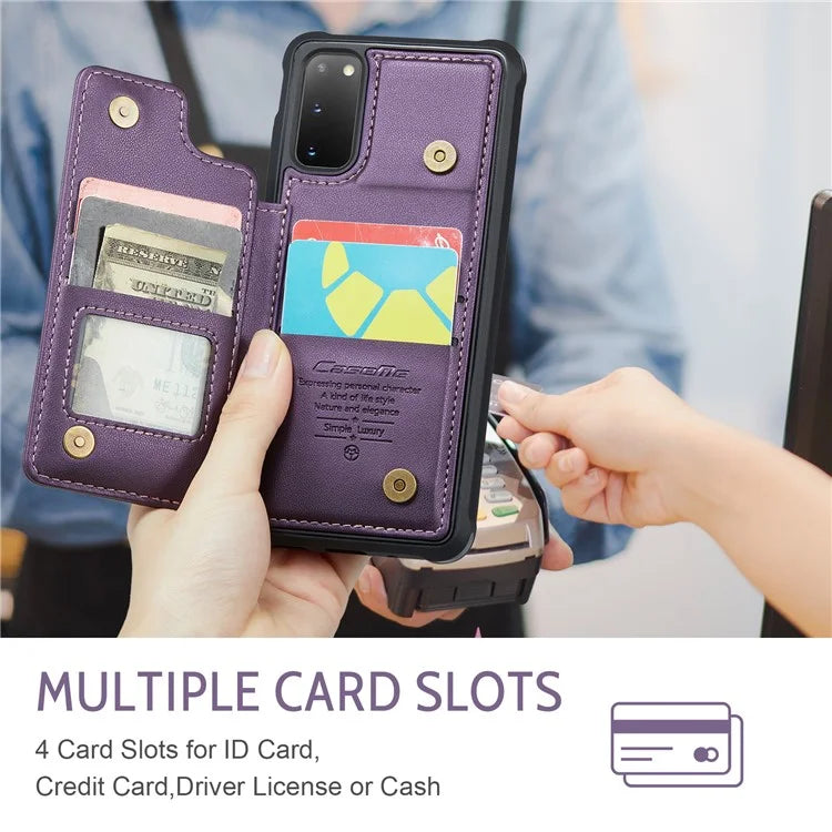 CASEME C22 Series for Samsung Galaxy S20 4G / 5G Case Card Holder Kickstand Leather+TPU Cover