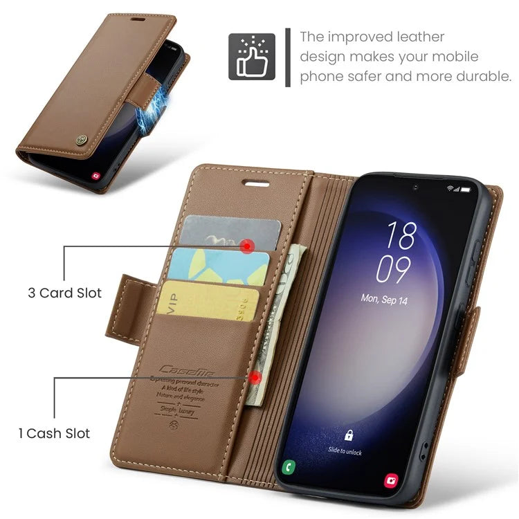 CASEME 023 Series For Samsung Galaxy S24 Case PU Leather RFID Blocking Smart Phone Protector
