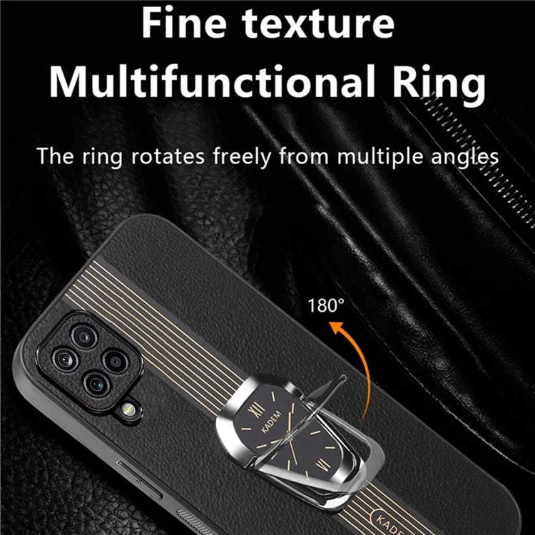 KADEM For Samsung Galaxy A12 Electroplating Case PU+TPU+Acrylic Phone Cover with Folding Kickstand