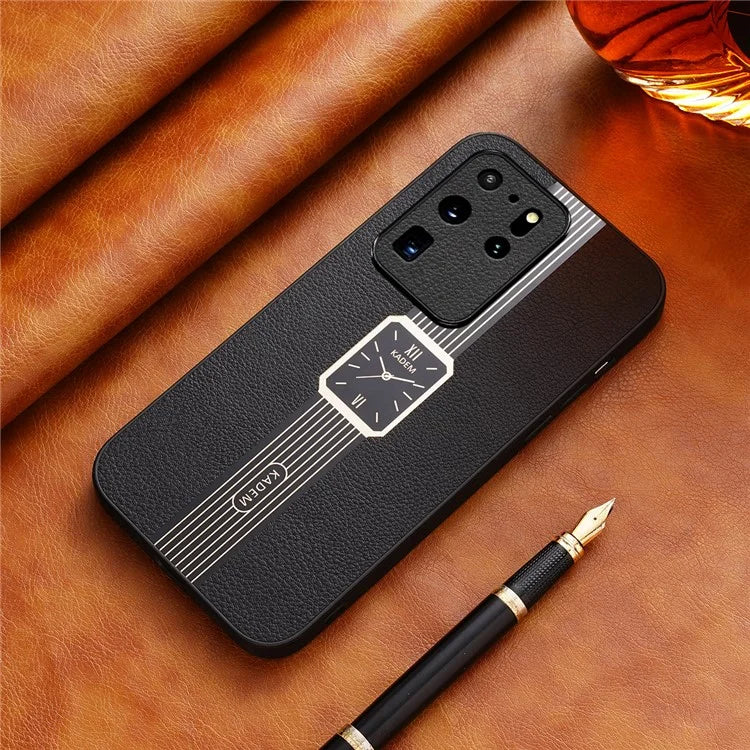 KADEM For Samsung Galaxy S20 Ultra Cover Leather+TPU+Acrylic Hybrid Shell Watch Pattern Case