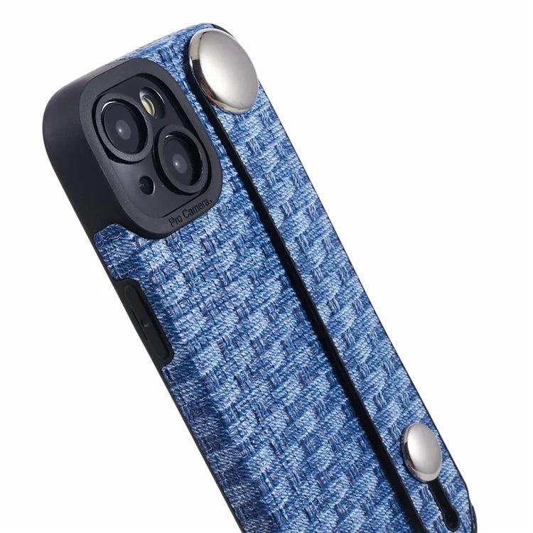 For iPhone 13 6.1 inch Cover Cloth Coated TPU Shell Wristband Cell Phone Case
