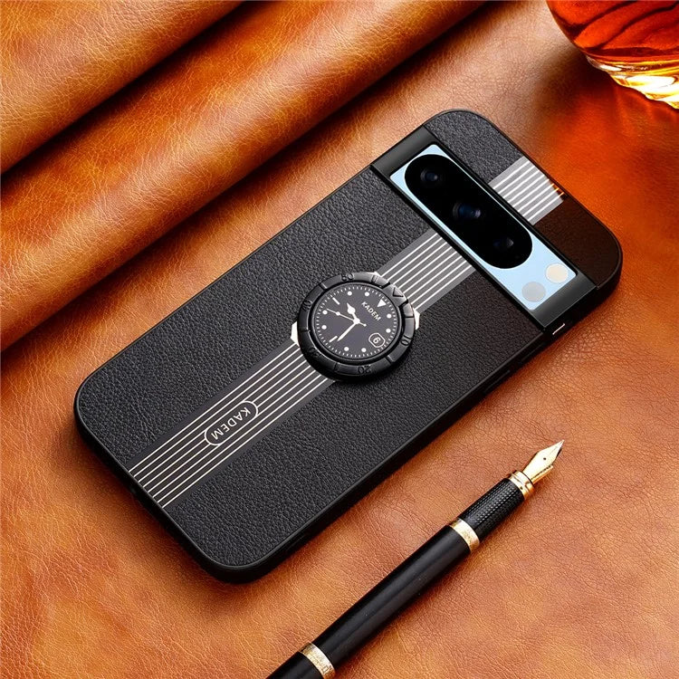 KADEM For Google Pixel 8 Pro Case Drop Resistant Ring Kickstand Leather+Acrylic+TPU Phone Cover