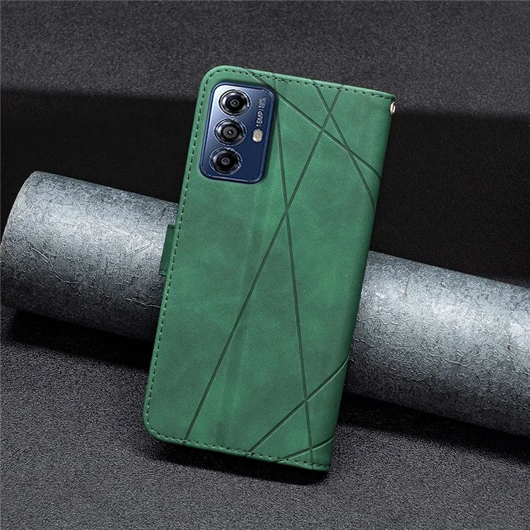 BINFEN COLOR BF05 For Motorola Moto G Play (2024) 4G Case Geometric Imprint Wallet Phone Shell