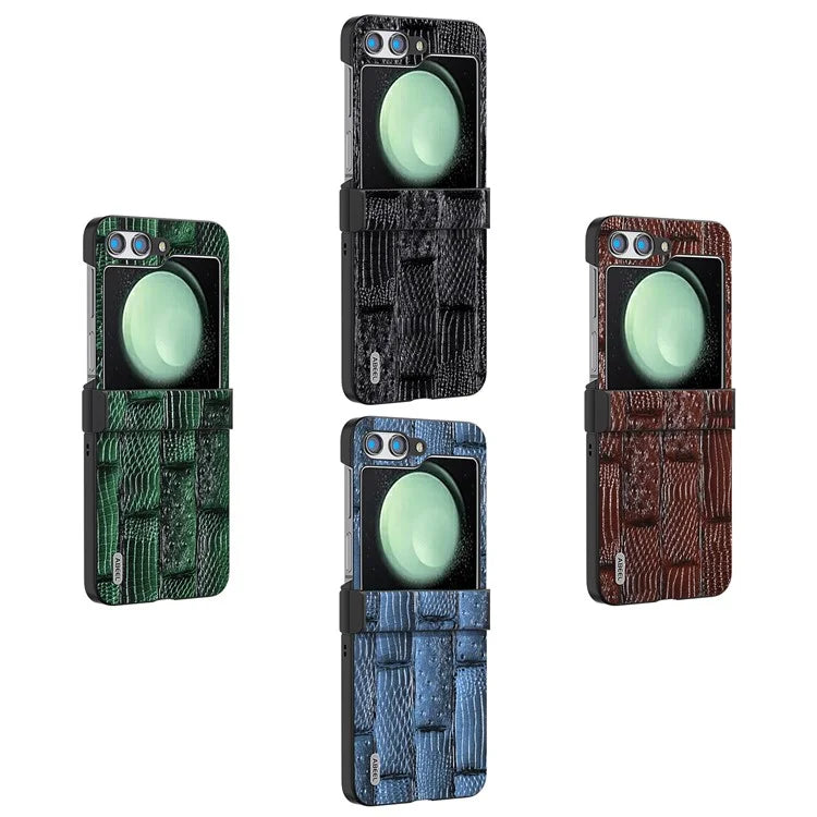 ABEEL For Samsung Galaxy Z Flip5 5G Case Mahjong Texture Genuine Cow Leather+PC Phone Cover