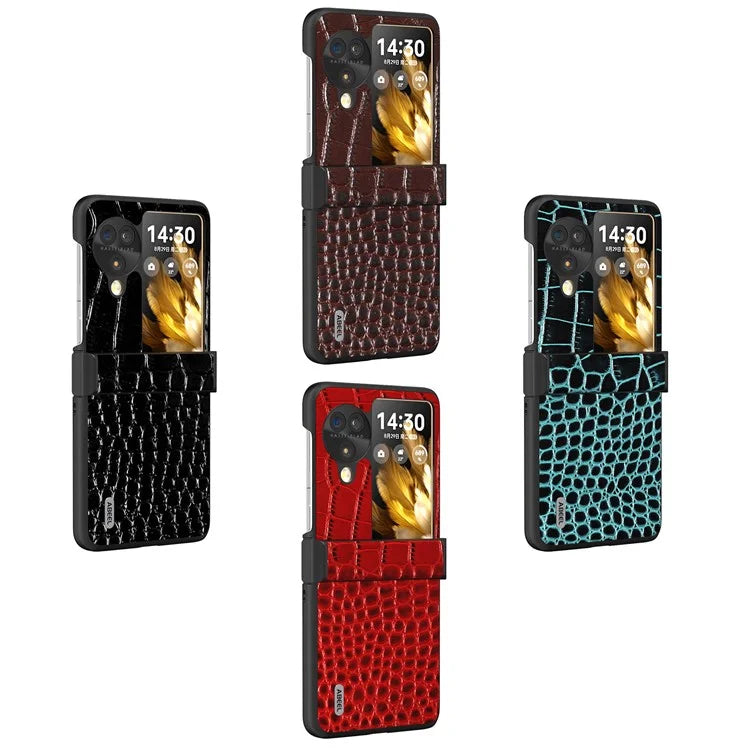 ABEEL For Oppo Find N3 Flip 5G Folding Phone Case Hinge Protection Crocodile Texture Cover