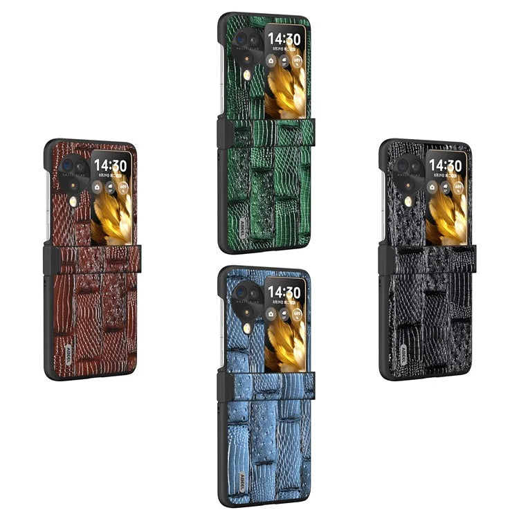 ABEEL For Oppo Find N3 Flip 5G Case 3-in-1 Genuine Cow Leather+PC Cover with Hinge