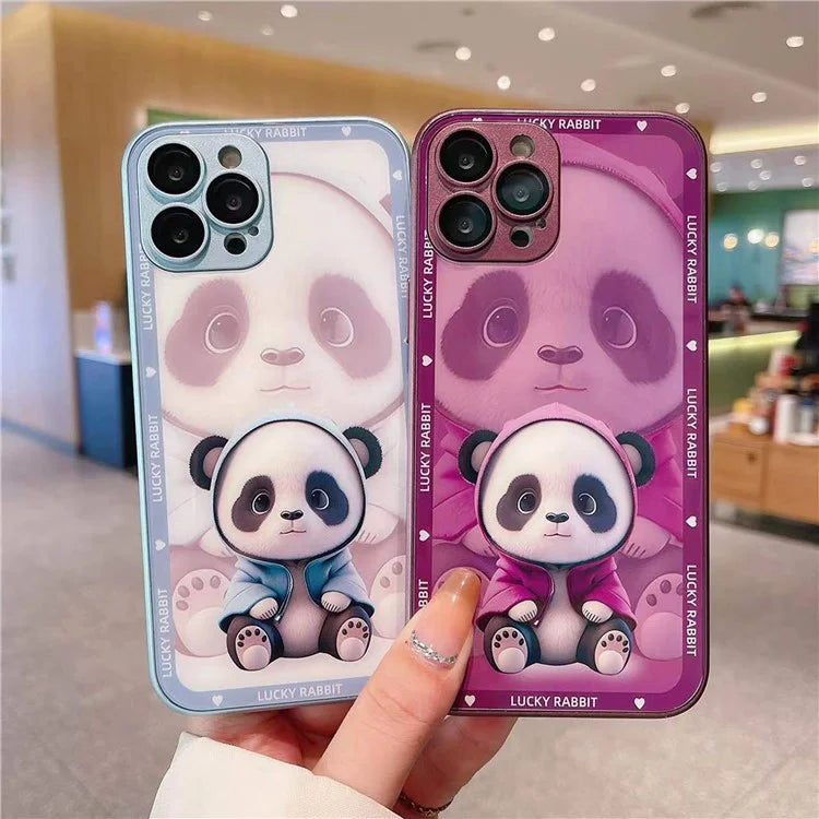 Cell Phone Cases for iPhone 15 Pro Max Cover Shadow Panda Pattern Tempered Glass+TPU Shell