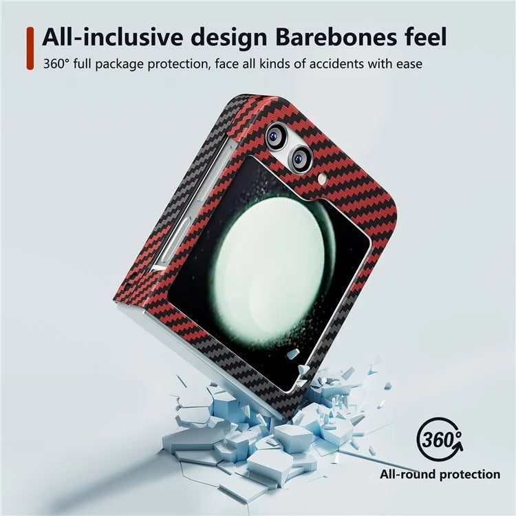 For Samsung Galaxy Z Flip5 5G Case Anti-scratch Carbon Fiber Texture Phone Cover+Red
