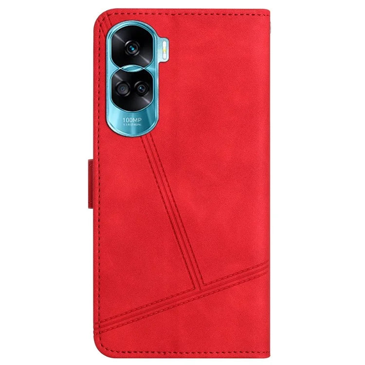 For Honor 90 Lite 5G / X50i 5G Lines Imprinted Cell Phone Case Skin-touch PU Leather Cover