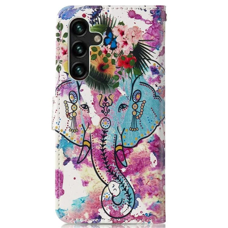 For Samsung Galaxy A05s 4G Phone Case PU Leather Pattern Printed Flip Stand Cover Elephant