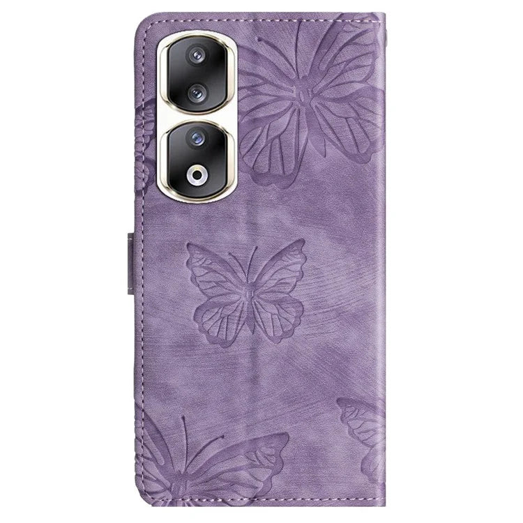For Honor 90 Pro Leather Phone Case Butterfly Imprinted Wallet Flip Cover