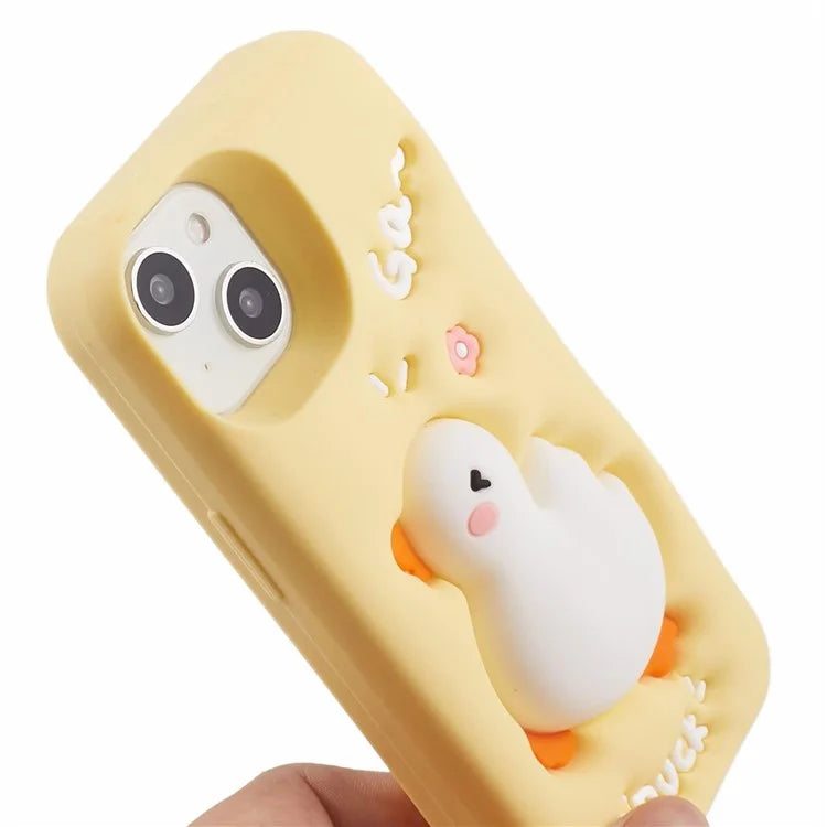 For iPhone 13 Silicone Case 3D Cartoon Duck Pattern Anti-scratch Phone Cover